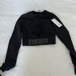 Gymshark Flex Sports Long Sleeve Crop Top - Black/Charcoal SMALL NWT
